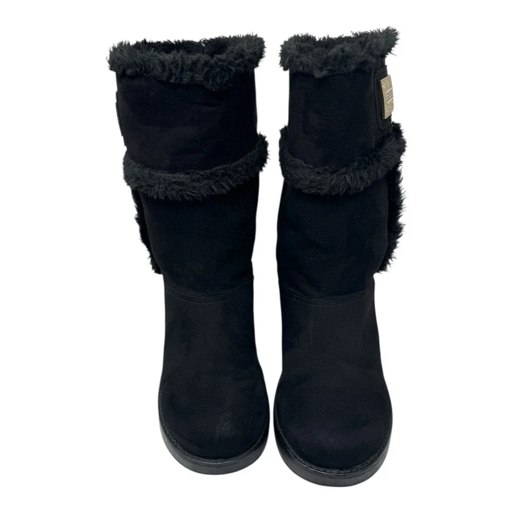 Guess🔥Black Magic 🎱Faux Suede Y2k Fur‎ Trim Bling💎Winter Boots 6 Cozy Core